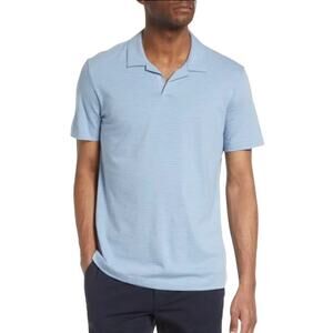 Theory NEW Willem Flame Subtle Striped Short Sleeve Slub Jersey Polo Blue Medium